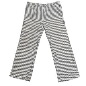 Chico's 100% Linen Navy White Stripe Straight Leg Crop Pants Summer Coastal